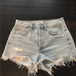 AGOLDE Women's Distressed Denim Shorts - Light Blue
